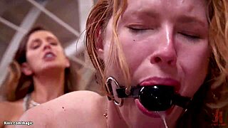 in the dim room stepmom dominates bound stepdaughter with rough anal and choking roleplay