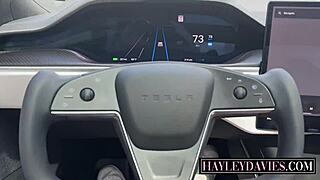 Busty Aussie PAWG Hayley Davies railed in Tesla on public road