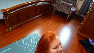 Busty redhead stepmom stretches in yoga... stepson eyes her curves hungrily