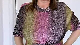 granny strips out of lingerie for titty fuck blowjob and huge cumshot blast