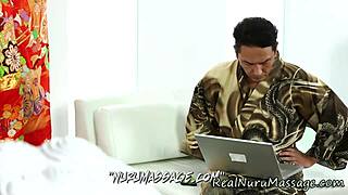 Petite Asian babe's nuru hands glide over your cock teasingly