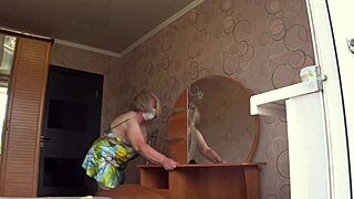 chubby neighbor milf spreads wide unaware of peeking eyes on her fat ass