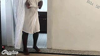 seductive shaved milf on bed lures you in with her smooth black pussy 😈🔥