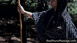 Petite Asian babe's nuru hands glide over your cock teasingly