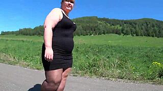 Mature BBW Struts Public Road In Nylon Heels Teasing Big Booty Fetish