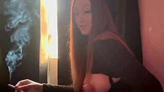 Artemisia Love milf smokes cigarette during intense solo dildo pussy pounding!