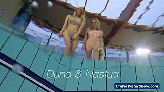 these horny czech blondes rip bikinis off each other stripping nude in pool and beach underwater fun