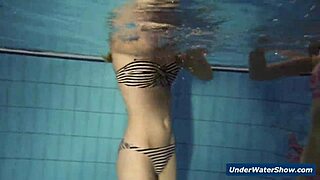 these horny czech blondes rip bikinis off each other stripping nude in pool and beach underwater fun