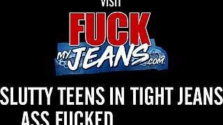 gf in tight denim blows huge cock then anal slams for bf