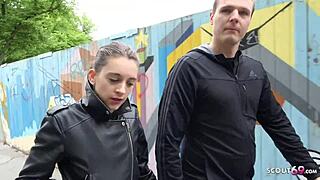 German Scout Tempts Petite 18+ Street Cutie with Anal Casting Deal Outdoors