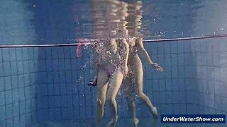 these horny czech blondes rip bikinis off each other stripping nude in pool and beach underwater fun