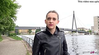 German Scout Tempts Petite 18+ Street Cutie with Anal Casting Deal Outdoors