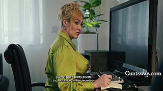 😏 Milf Boss Plugs Lesbians' Asses for Office Fun 🍑🔌