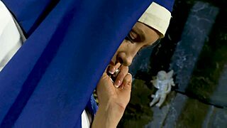 Naughty nun Angel Long fucks Katie K's pussy dry for cum facial domination