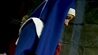 Naughty nun Angel Long fucks Katie K's pussy dry for cum facial domination