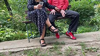 my mother-in-law's job? making me cum hard with her huge curvy milf ass and dirty handjob outdoors 😏💦😂