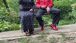 my mother-in-law's job? making me cum hard with her huge curvy milf ass and dirty handjob outdoors 😏💦😂