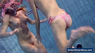 these horny czech blondes rip bikinis off each other stripping nude in pool and beach underwater fun