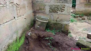 Big white ass bent over for outdoor doggystyle pounding in unfinished building