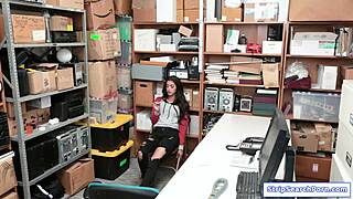 security guard corners sneaky teen shoplifter for private office discipline