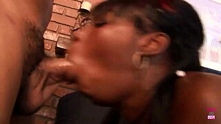 guy fingers ebony slut's wet cunt before big black cock doggy rams her fat ass