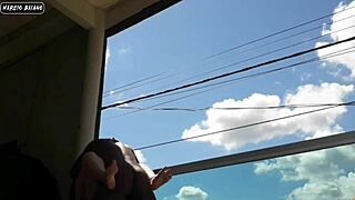 Black stud with monster cock makes her ride then creampie after ass licking balcony fun?