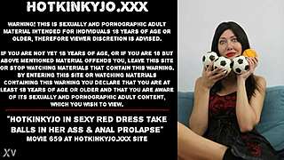 Hotkinkyjo's Sexy Red Dress Balls Deep Anal Prolapse