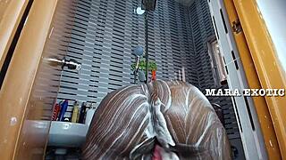 Ebony Nigerian Couple's Steamy Shower Doggystyle with Mara Exotic Closeups