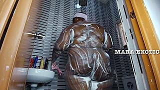 Ebony Nigerian Couple's Steamy Shower Doggystyle with Mara Exotic Closeups