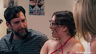 Petite young daughter-in-law gets deepthroated and facesat by inlaws