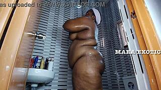 Ebony Nigerian Couple's Steamy Shower Doggystyle with Mara Exotic Closeups