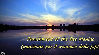 milf femdom punishes tattooed pee freak outdoors in toilet bdsm golden shower