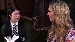 Blonde Milf Dominates Obedient Lesbian Brunette with Licks and Fingers