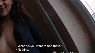 Shy glasses teen Rina craves cock on stairway without holding back