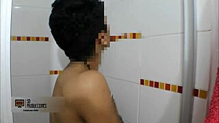 Stepbrother fucks brunette hard in shower with deepthroat creampie cumshot