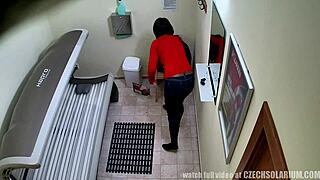 czech brunette spies on solo pussy fingering in hidden tanning bed voyeur cam