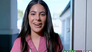 nasty college girl unwraps huge cock treat on halloween night