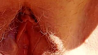damn check out this mature aunt's hairy pussy lips gaping wide legs spread so close