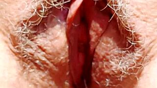 damn check out this mature aunt's hairy pussy lips gaping wide legs spread so close