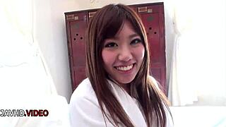 shaved teen chisa hoshino's pussy fingered hard then fucked!!