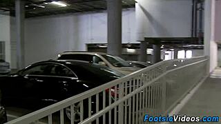 Busty Babe's Feet Drenched in Hot Cumshot