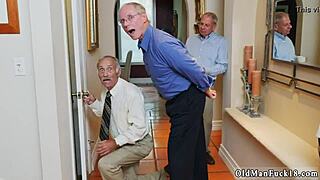 Old Pervert Earns Young Blonde's Shower Fuck Loyalty