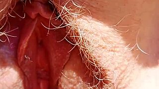 damn check out this mature aunt's hairy pussy lips gaping wide legs spread so close