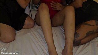 Three eager amateurs dive into their first steamy encounter with a naughty blonde bombshell up close