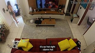 hot wife thay ksada lets delivery guy suck tits on sofa