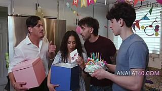 whoa step family bum rushes petite latina milf's ass on birthday! 🎉🍑 gangbang her hard 😈💦