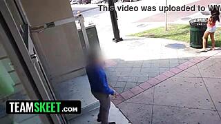 bikini shoplifter caught riding security guards cock after sneaky handjob