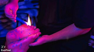 Oops, meant I drip candle wax on your bound feet while you gag on my toes in bondage play