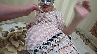 Girlfriend rams dildo into pregnant milf's hairy pussy and juicy ass in sexy outfit close-up lesbian pov