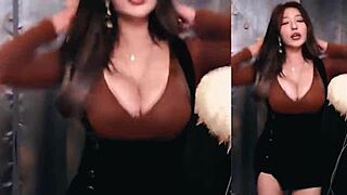 korean babe shakes her full bouncing boobs while dancing gracefully